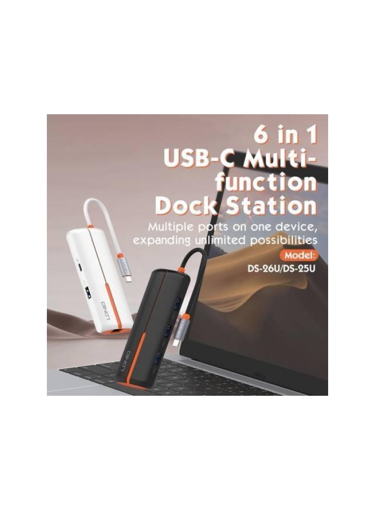 HUB LDNIO 6EN1 TIPO C-USB C-USB 2.0+3 USB 3.0+RJ45